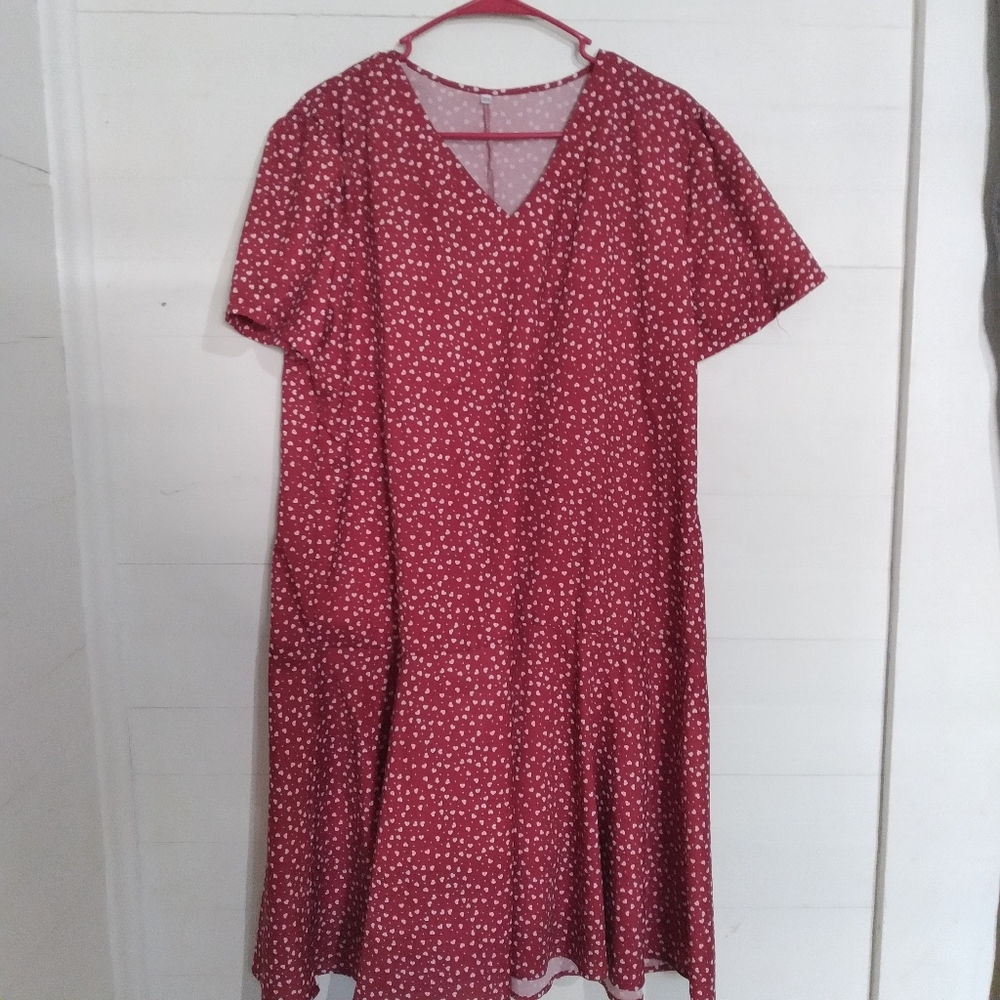Red dress with white hearts.